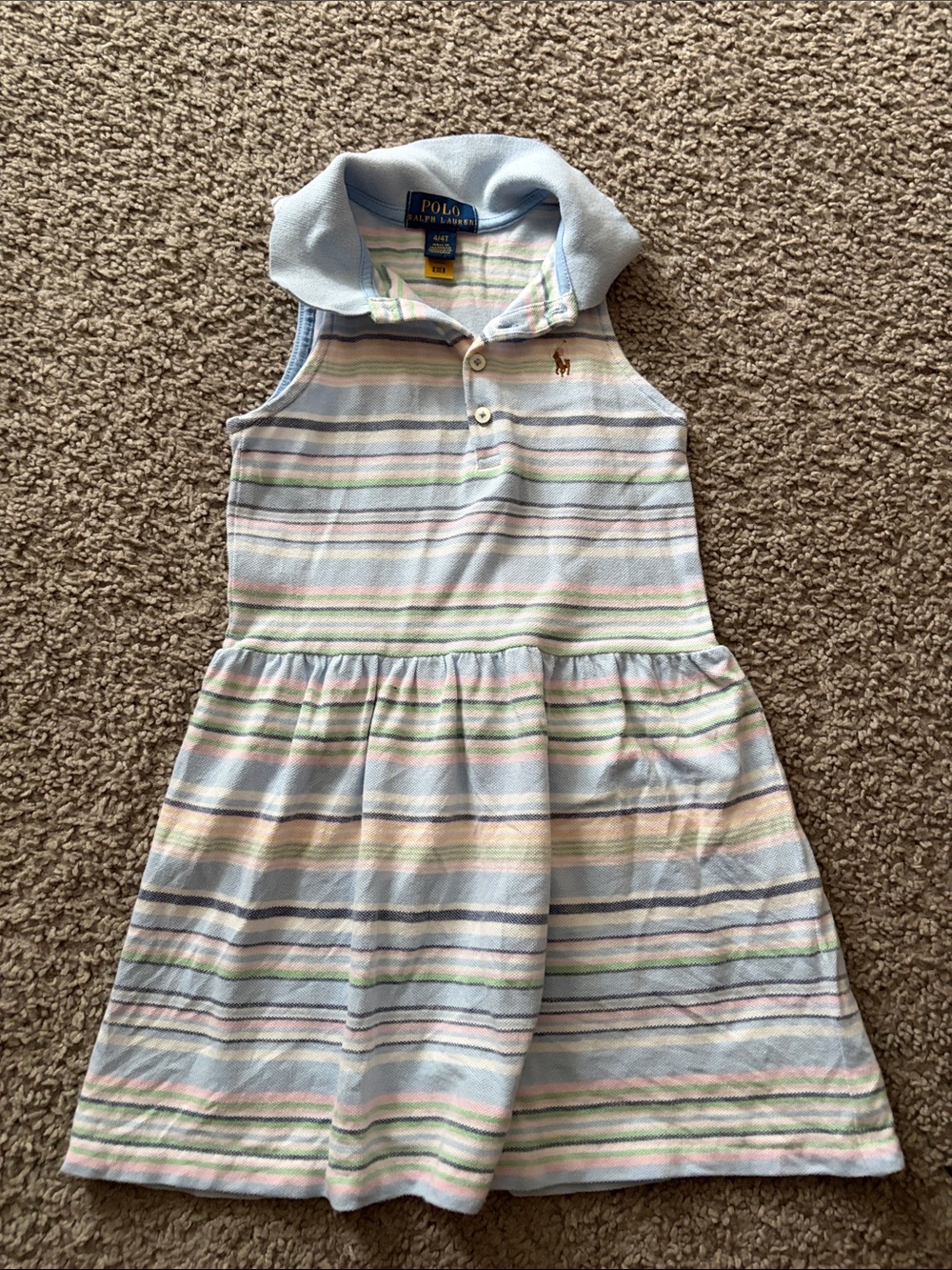 Ralph Lauren Girls Pastel Striped Polo Dress in Light Blue